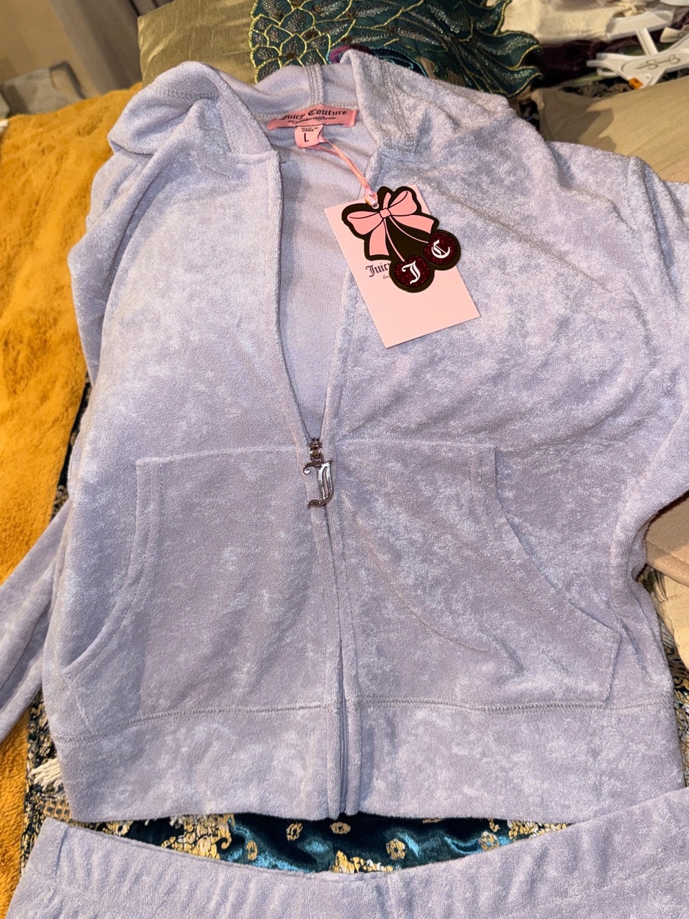 Juicy Couture Women’s Light Lavender Hooded Zip Jacket and pants set Terry cloth